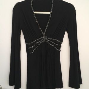 Sky Top with Leather and Chain Detail